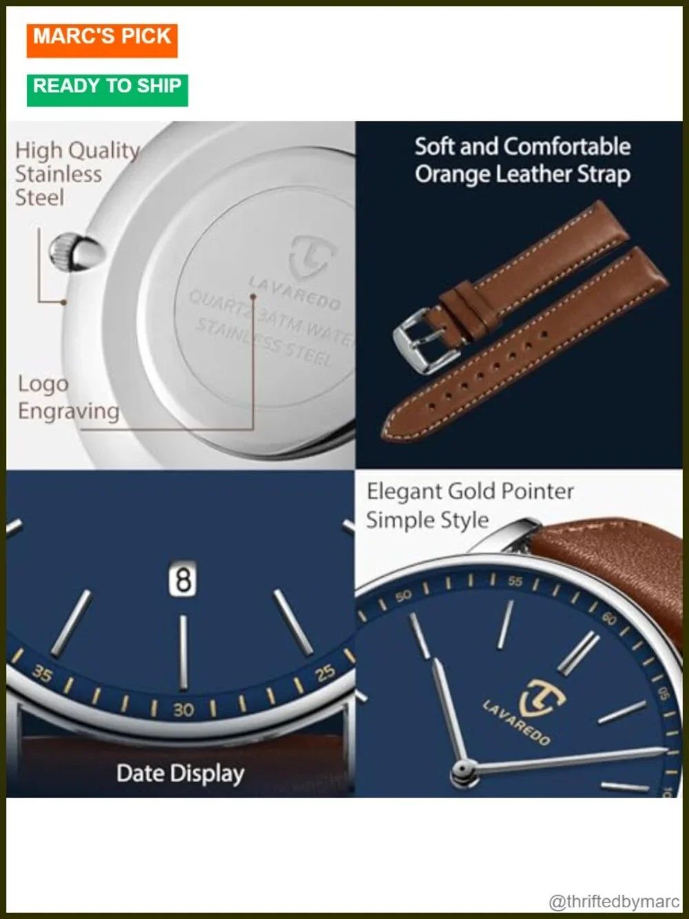 Ultra-Thin Minimalist Analog Date Watch with Leather Strap